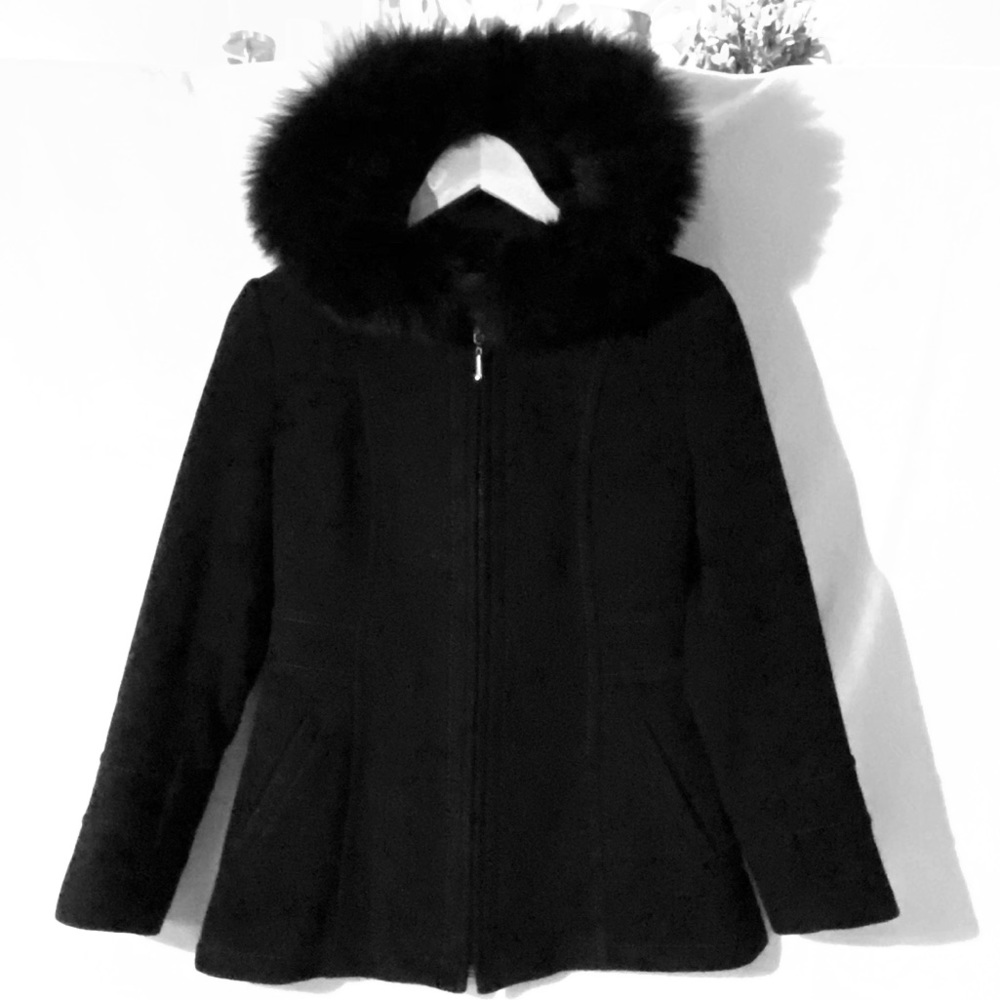 Sachi Wool Blend Coat with Real Fox Fur Hood
